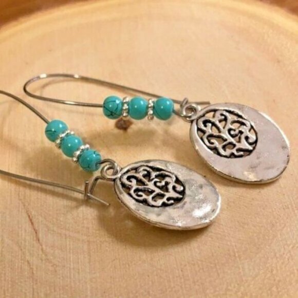 Oval Beaded Dangle Earrings - Picture 5 of 10